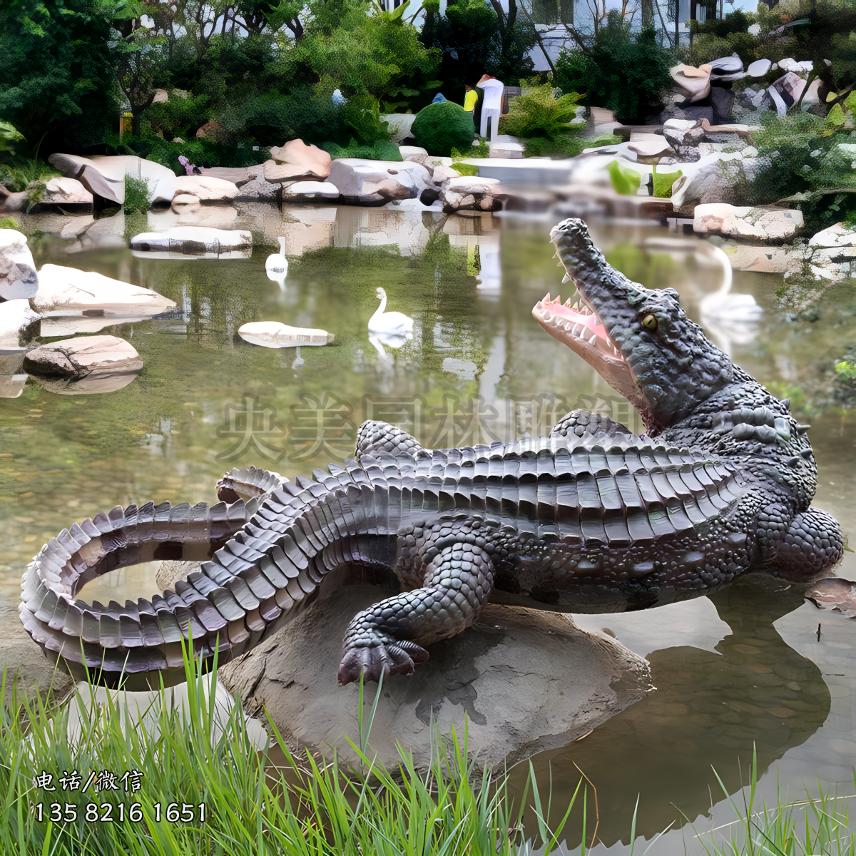 玻璃鋼仿真回頭鱷魚(yú)雕塑