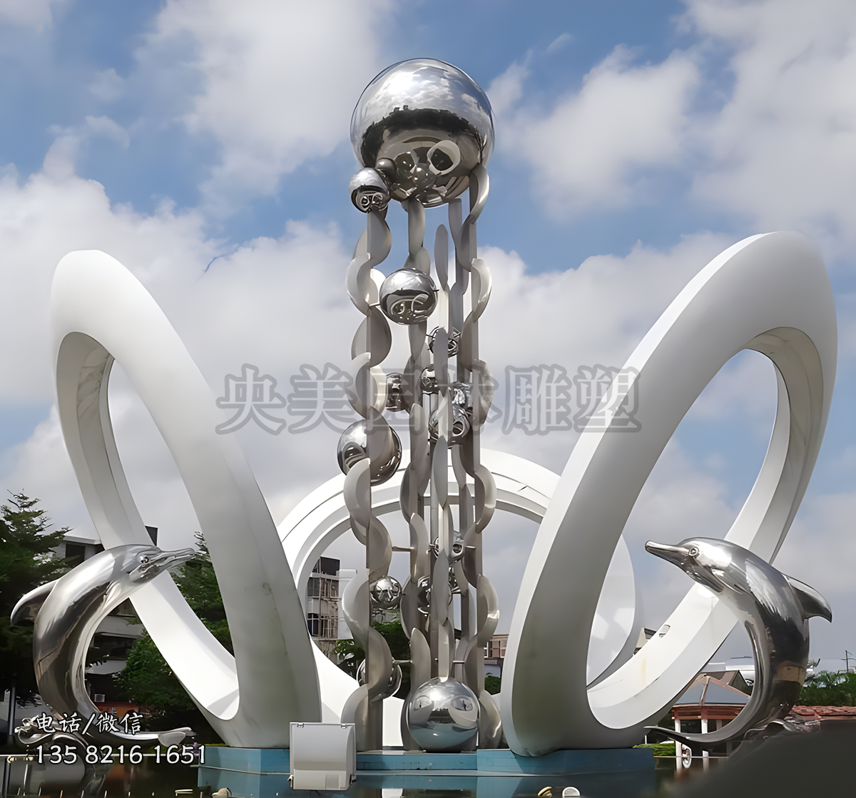 大型不銹鋼海豚景觀雕塑