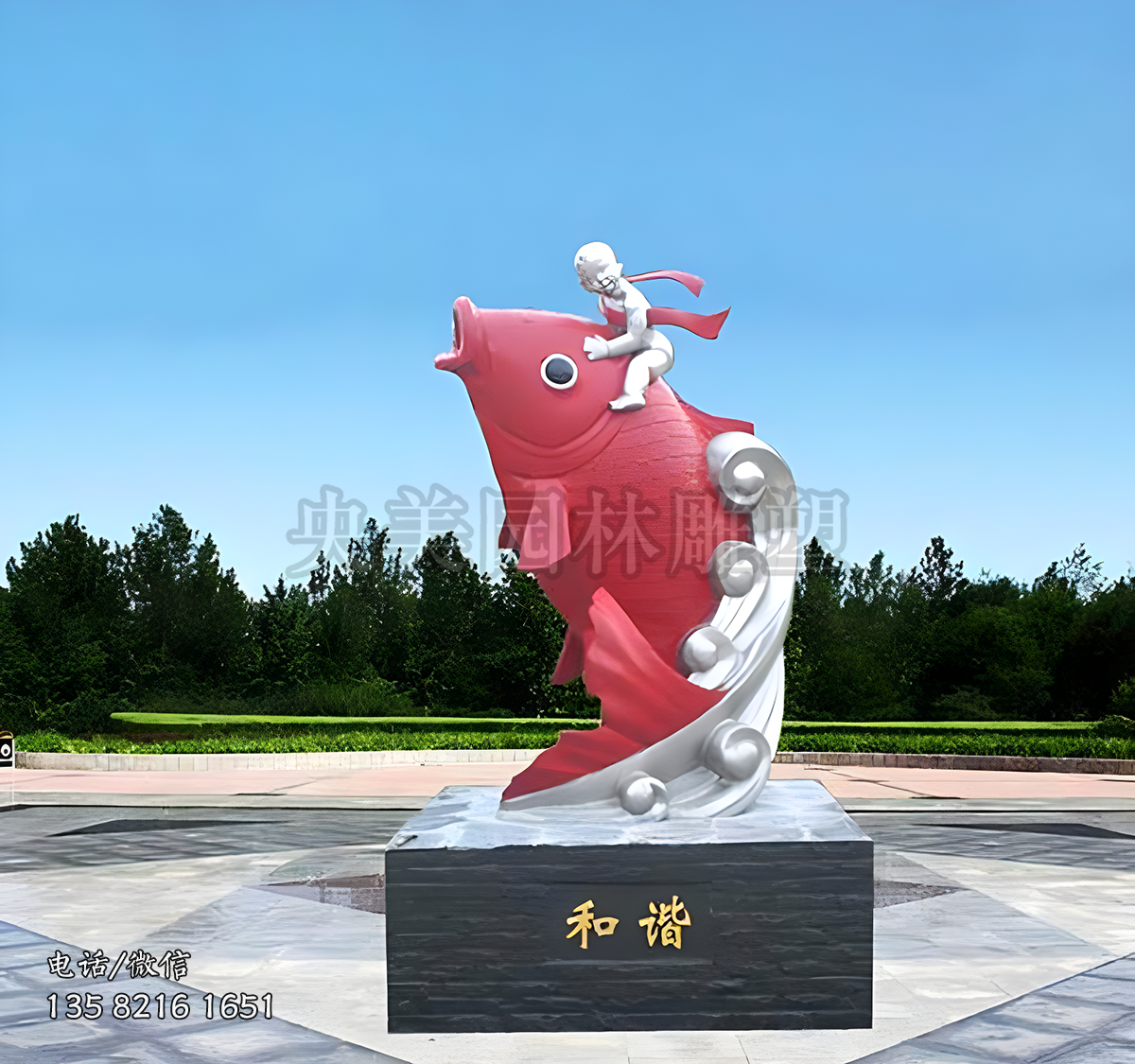 不銹鋼沖浪鯉魚景觀雕塑