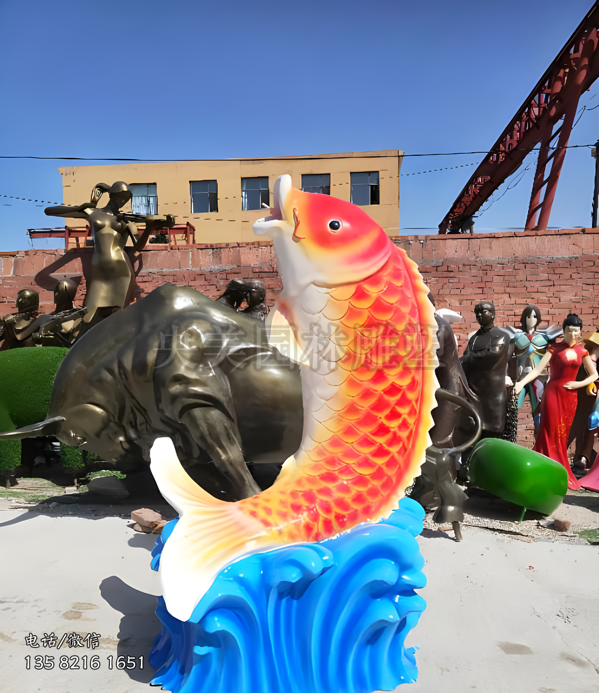 玻璃鋼彩繪噴水魚(yú)雕塑擺件