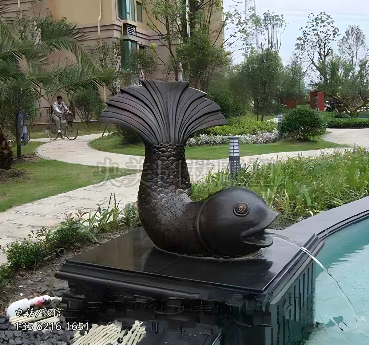 鑄銅噴水魚雕塑擺件