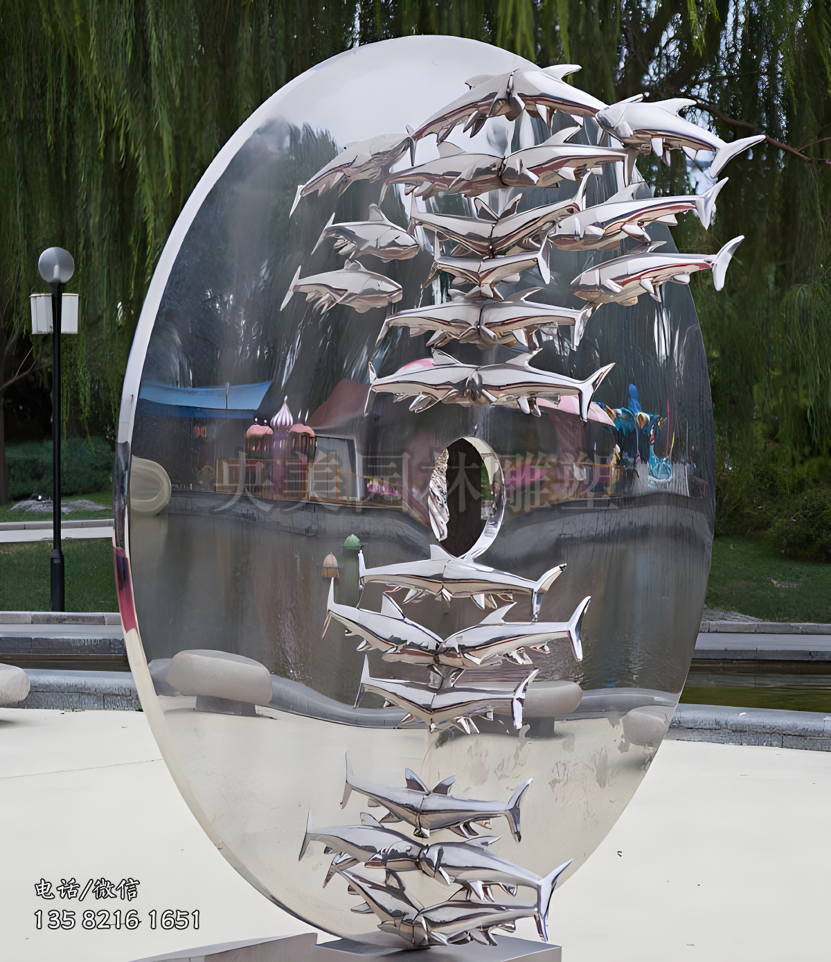 鏡面不銹鋼魚群景觀雕塑