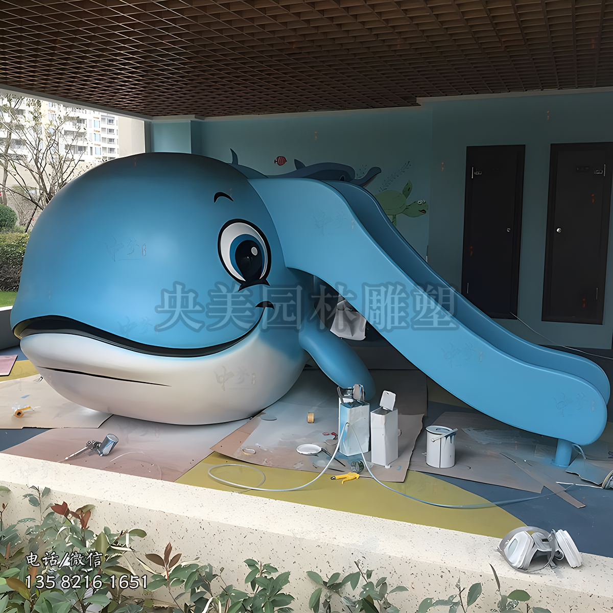 卡通可愛(ài)鯨魚(yú)滑梯雕塑