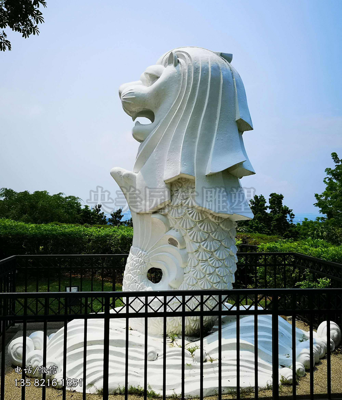 漢白玉魚尾獅石雕