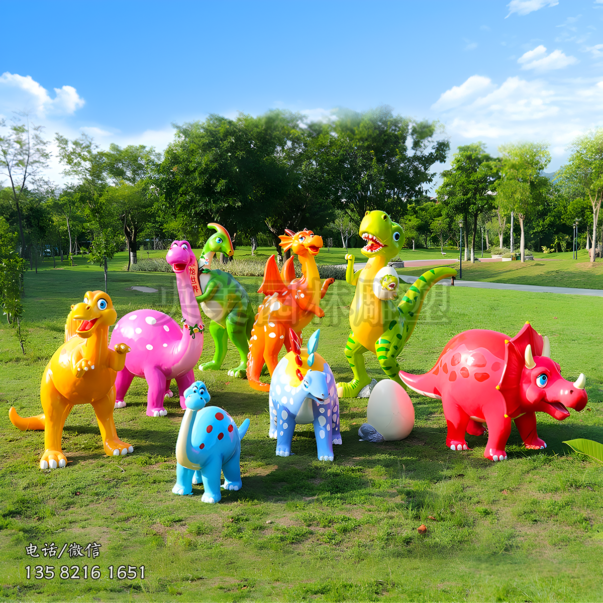 玻璃鋼彩繪可愛恐龍雕塑