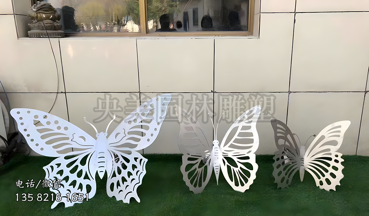 鏡面不銹鋼鏤空蝴蝶雕塑擺件