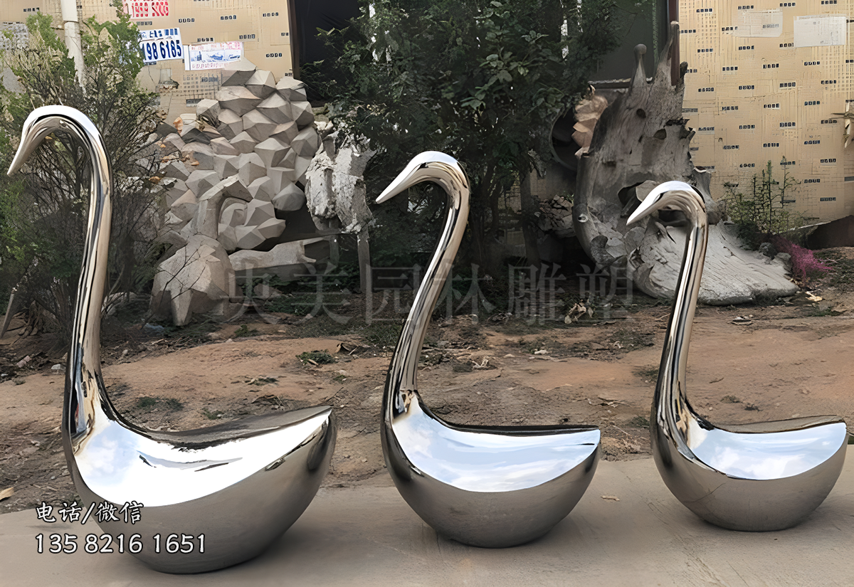 不銹鋼鍛造鏡面抽象天鵝雕塑
