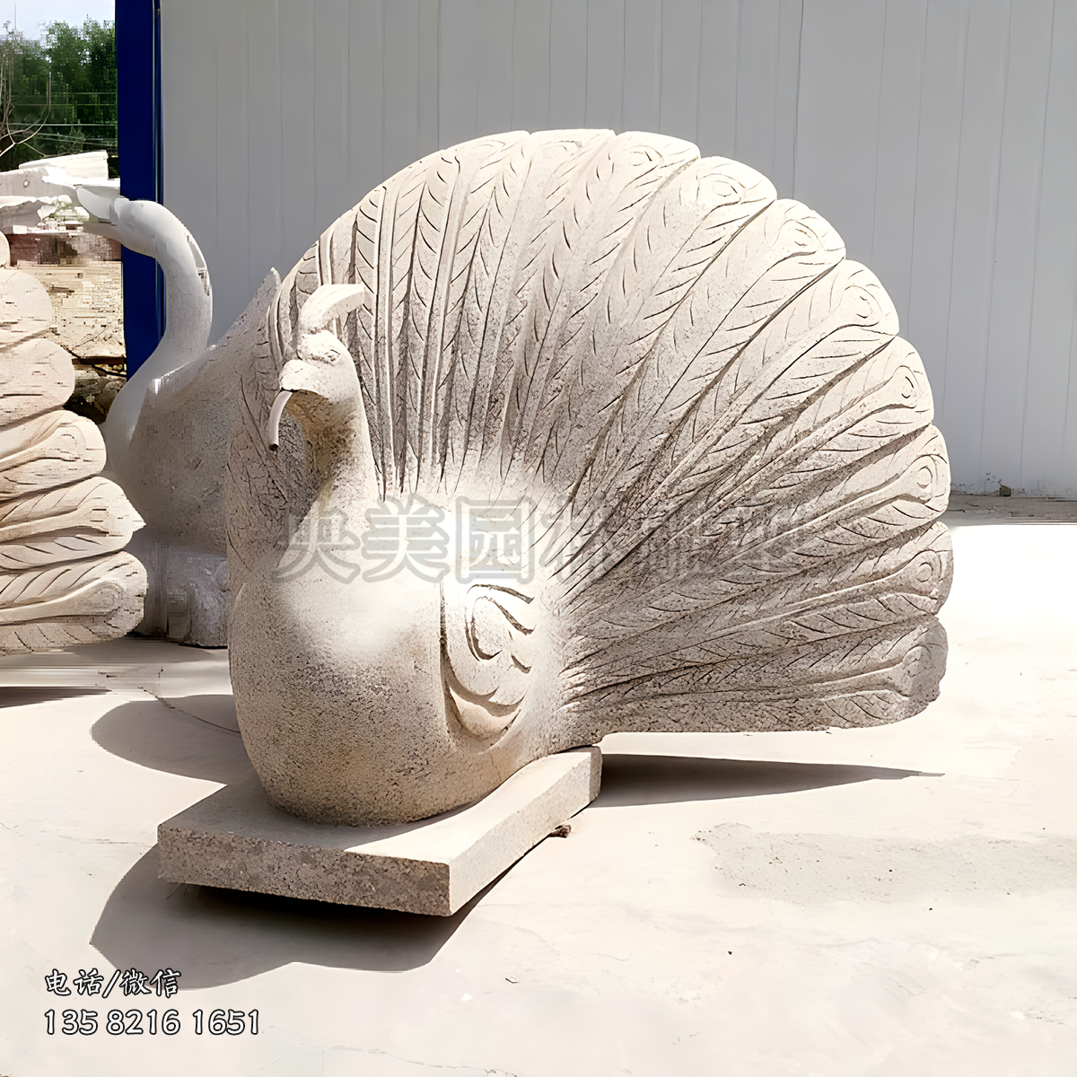 石雕孔雀噴水動(dòng)物雕塑