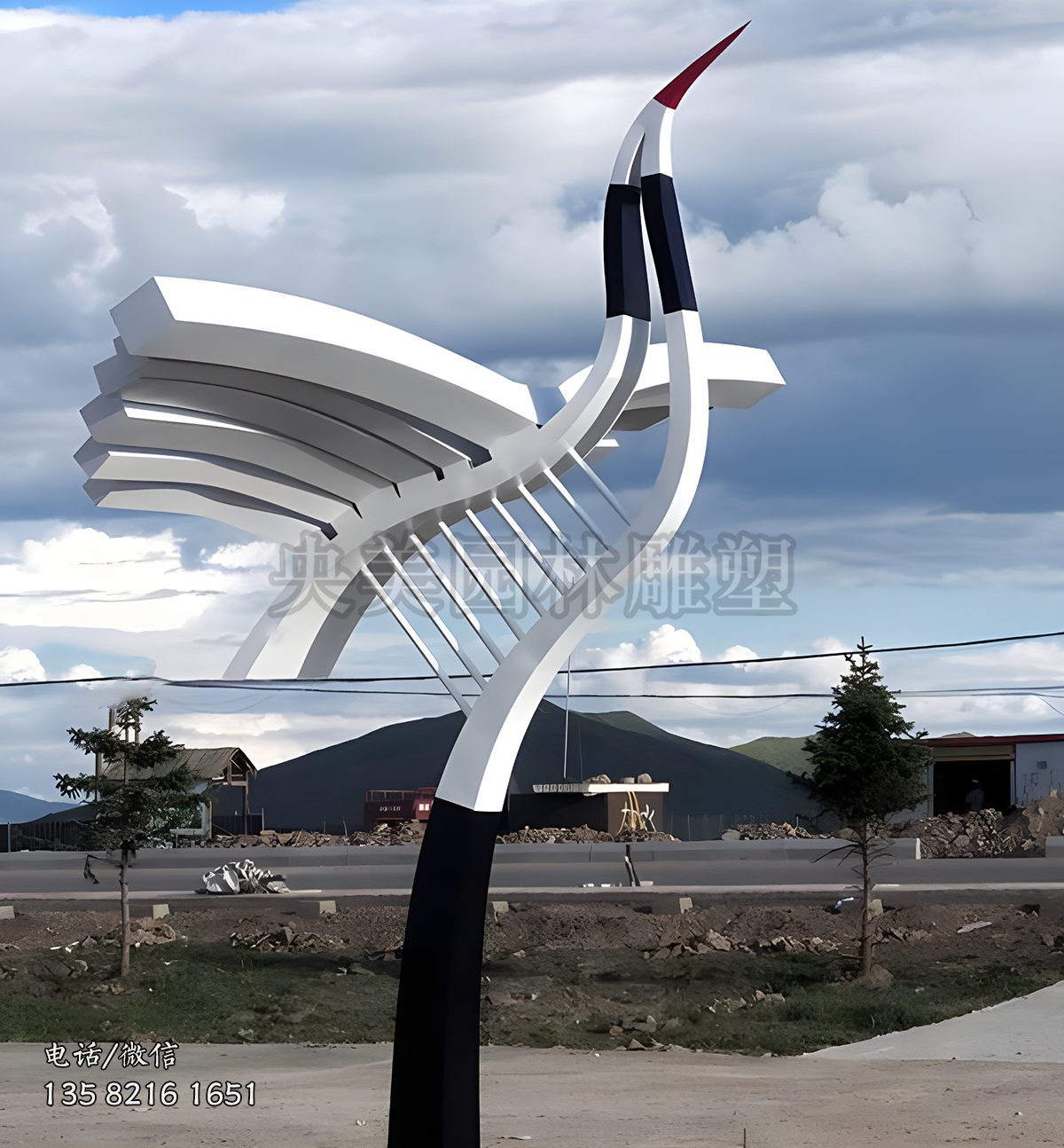 抽象不銹鋼仙鶴雕塑造型