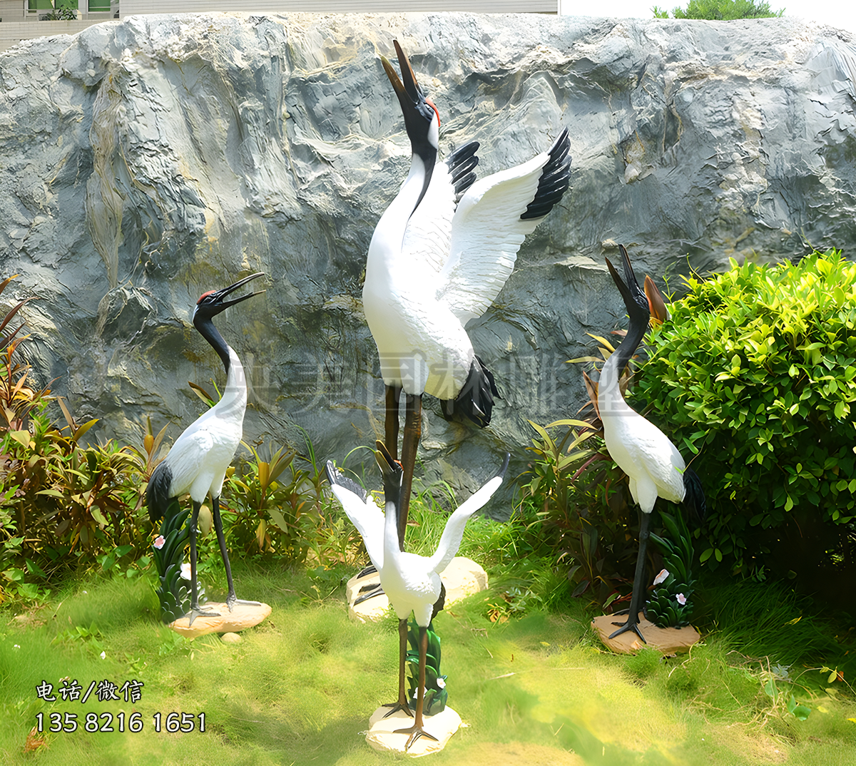 玻璃鋼噴漆彩繪仿真仙鶴雕塑