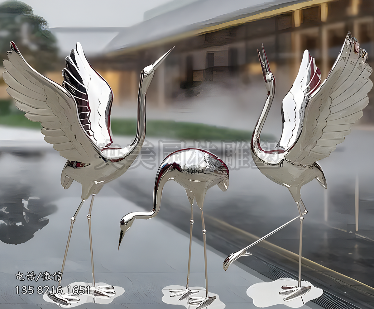 鏡面不銹鋼仿真仙鶴雕塑