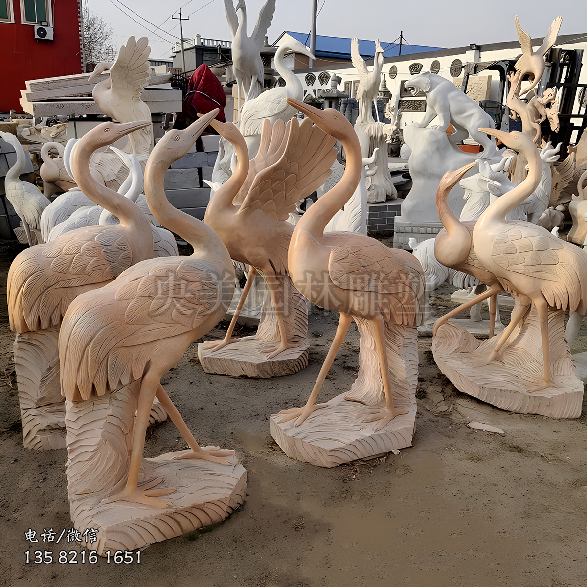 晚霞紅仿真動(dòng)物仙鶴石雕