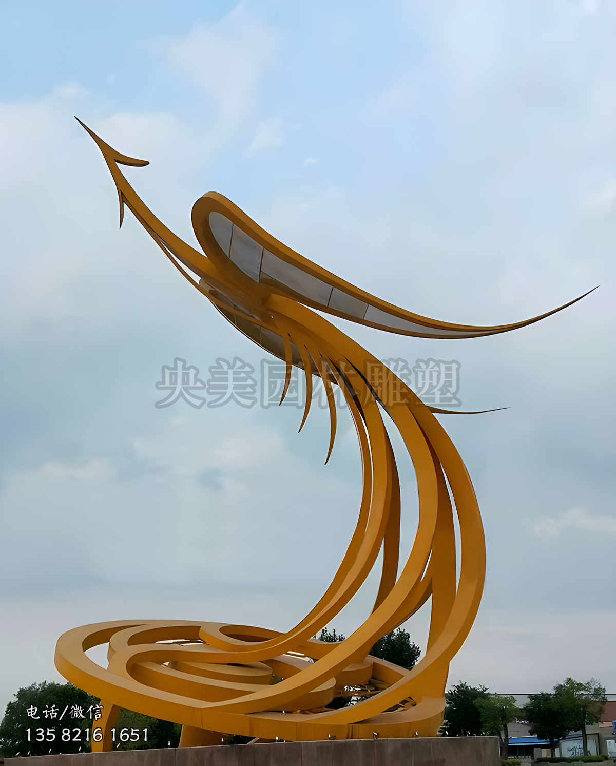 不銹鋼抽象鳳凰雕塑