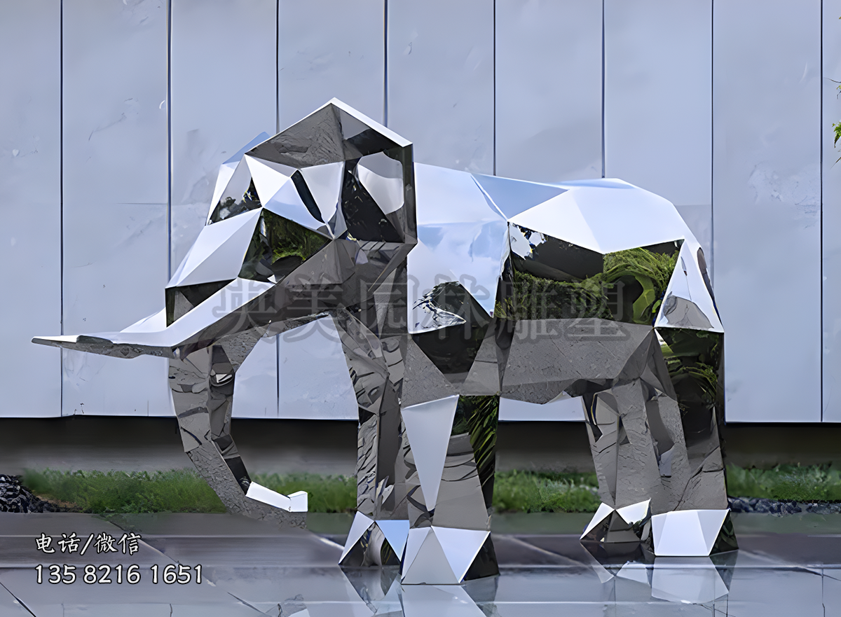 鏡面不銹鋼切面大象雕塑