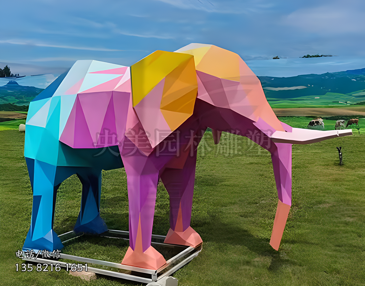 彩繪切面不銹鋼大象雕塑
