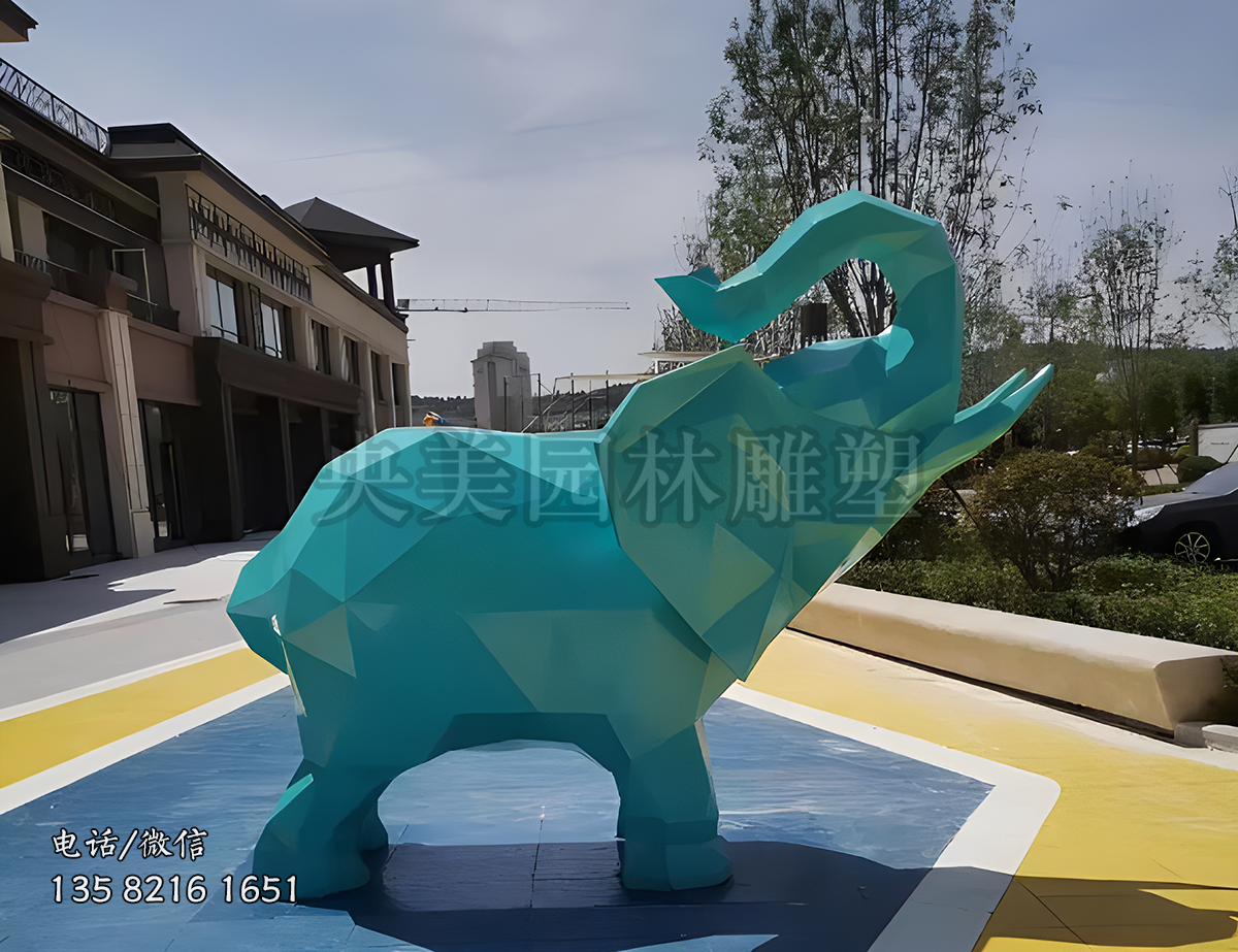 幾何切面不銹鋼小象雕塑