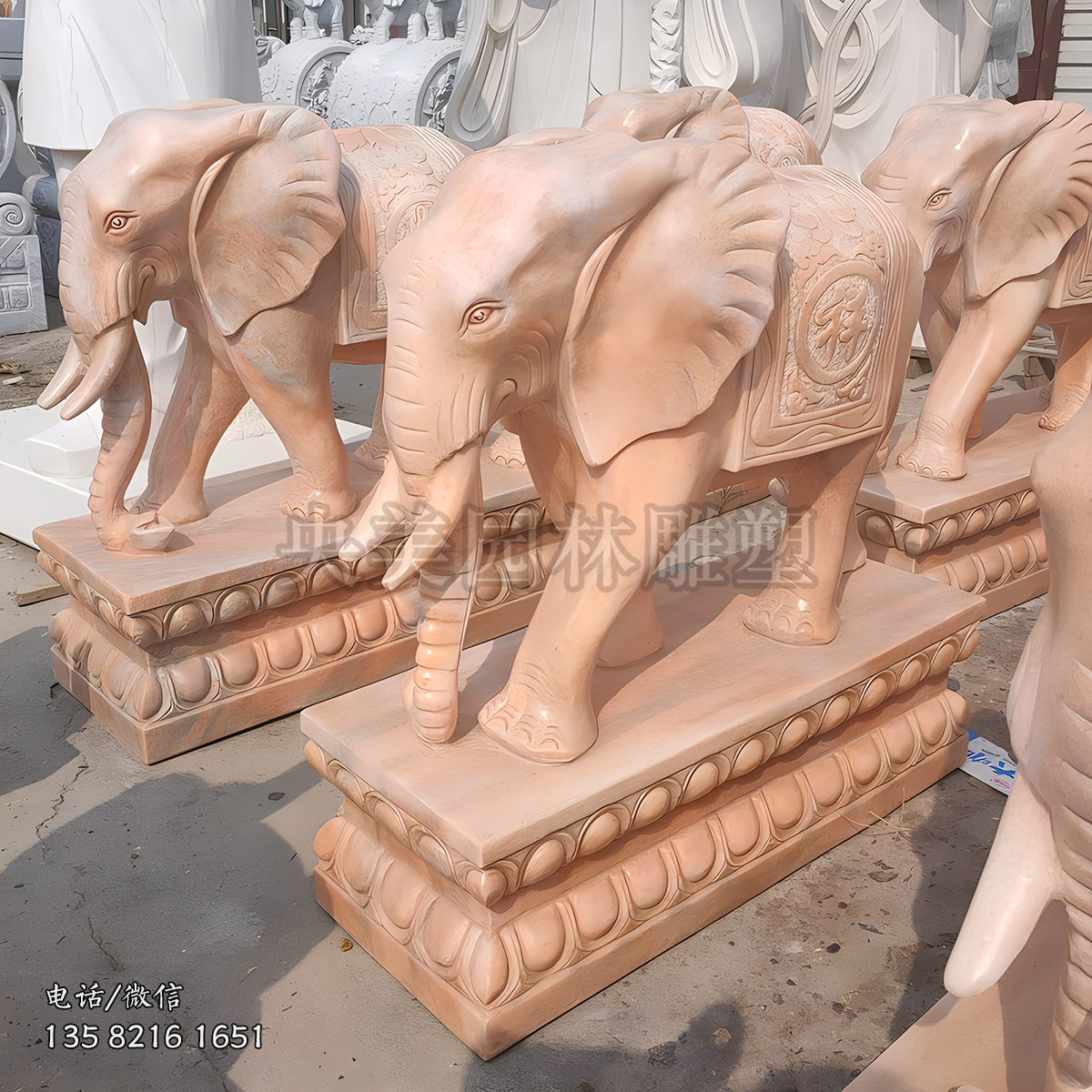 晚霞紅大象石雕