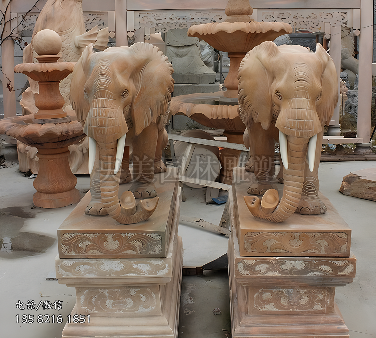 招財(cái)晚霞紅大象石雕