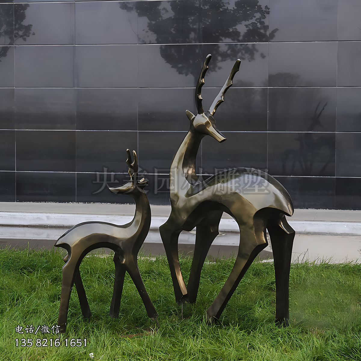 玻璃鋼仿銅抽象梅花鹿雕塑