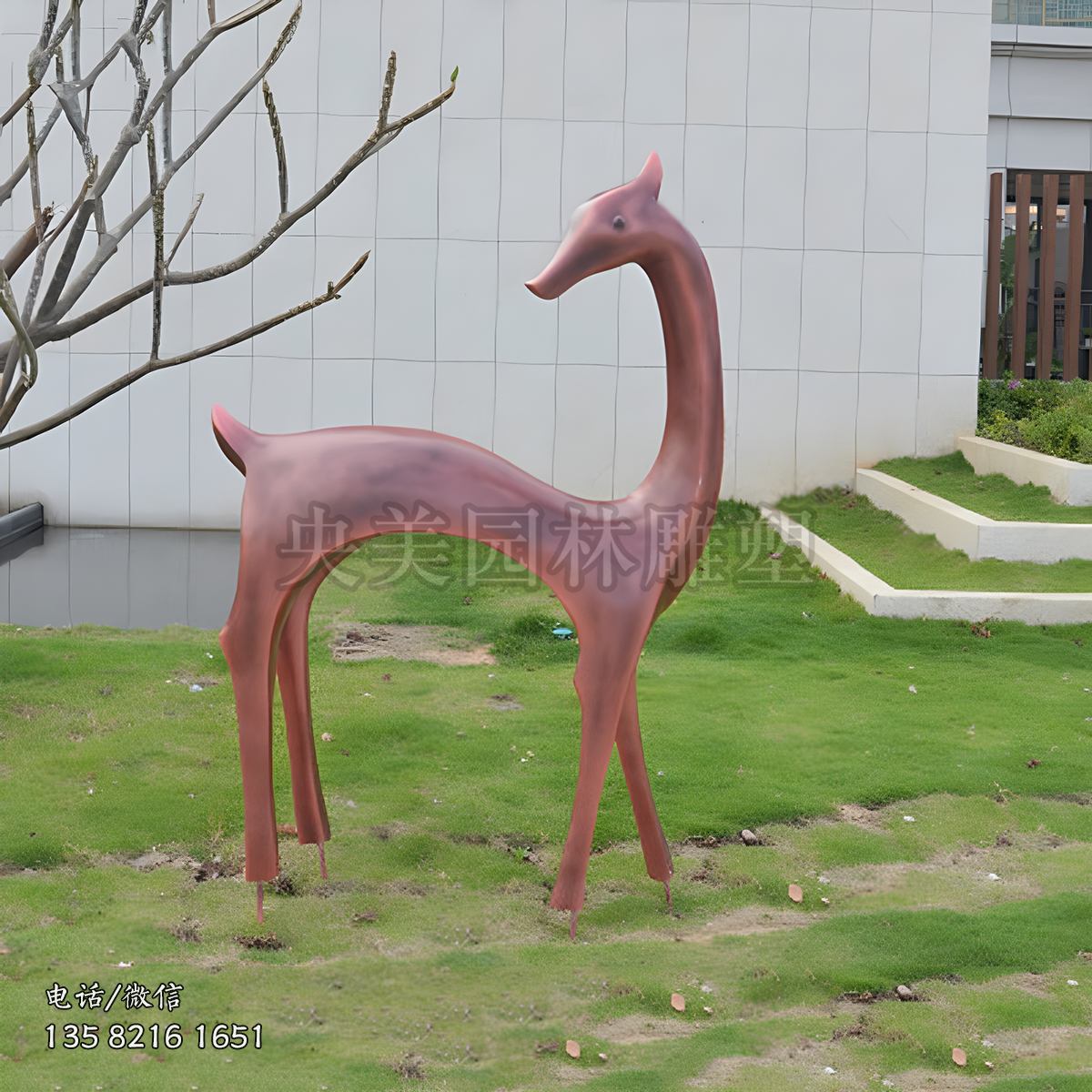 仿銅色玻璃鋼藝術(shù)梅花鹿抽象雕塑