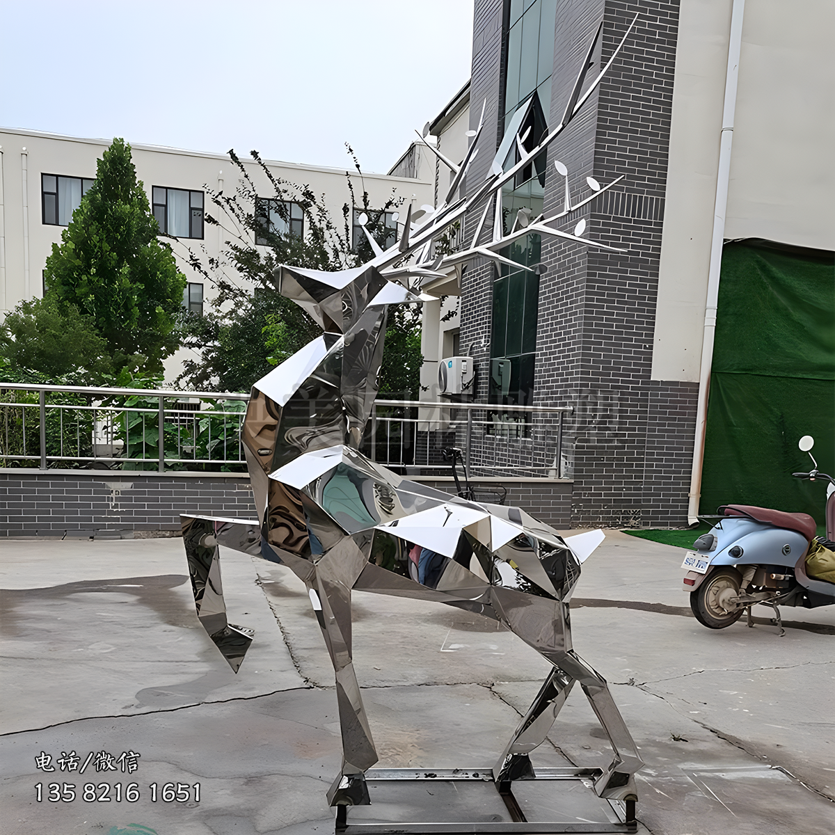 鏡面不銹鋼切面樹枝鹿雕塑