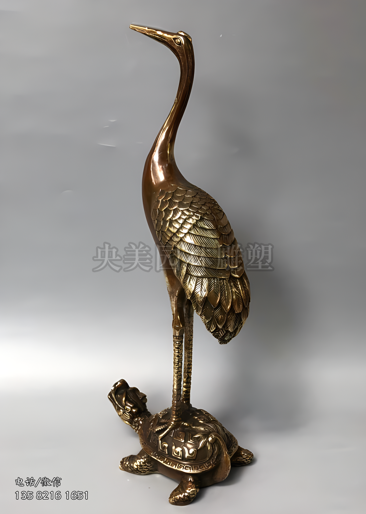 黃銅鑄造龜鶴雕塑