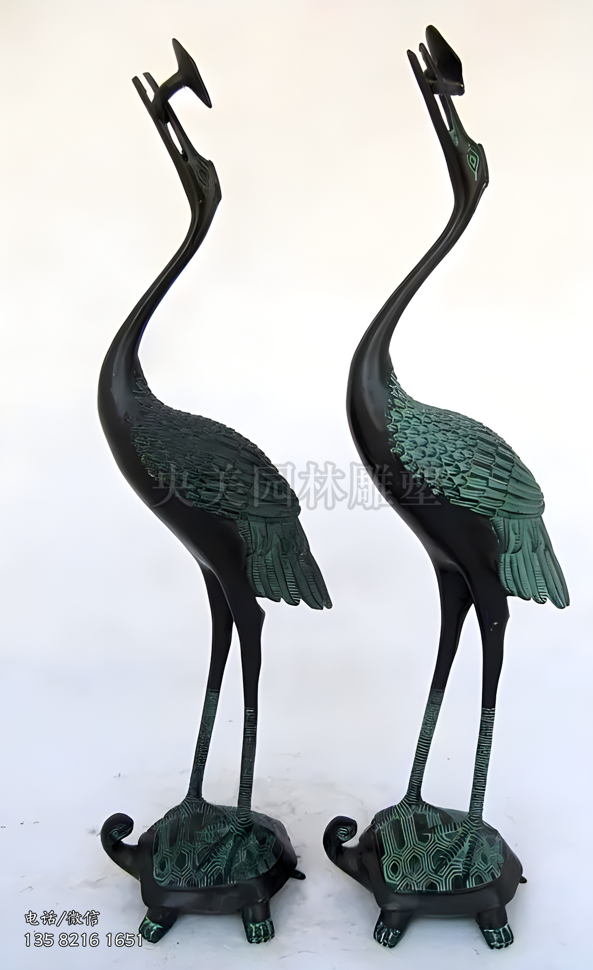 青銅鑄造龜鶴雕塑擺件