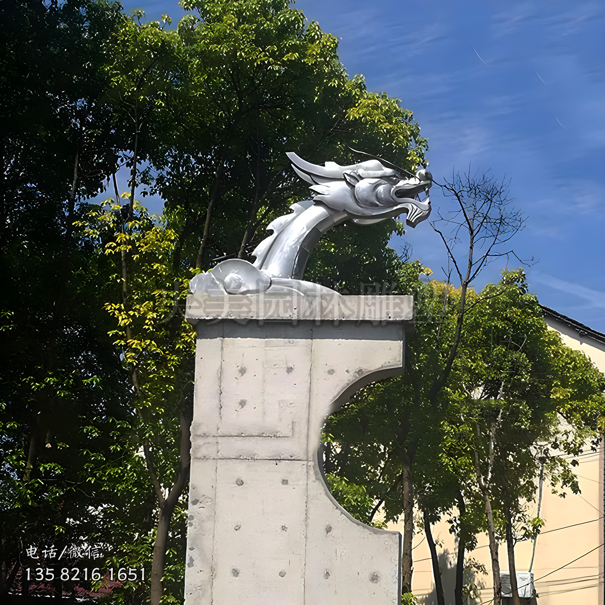 不銹鋼龍頭大門柱頭裝飾雕塑