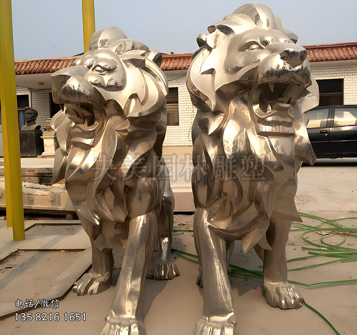 不銹鋼仿真獅子雕塑擺件