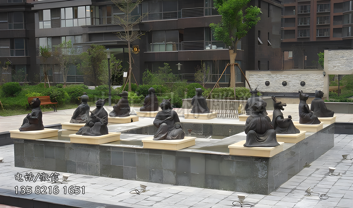 坐姿獸首人身十二生肖銅雕水景裝飾擺件