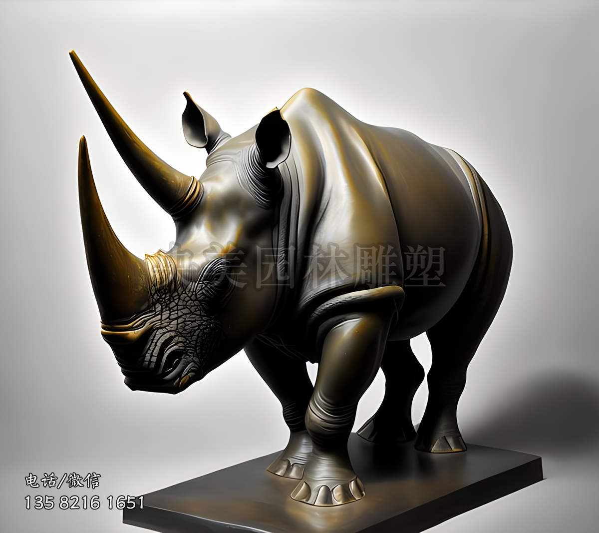 純銅鑄造仿真犀牛雕塑擺件