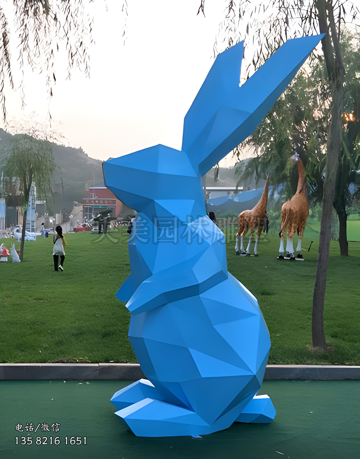 切面不銹鋼兔子景觀雕塑