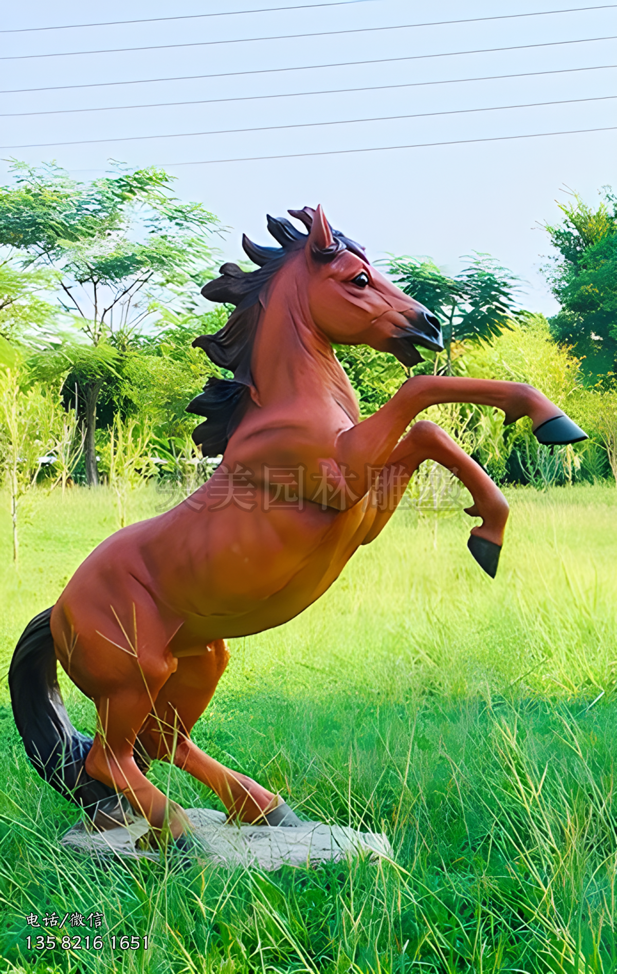 棕色立馬玻璃鋼仿真動(dòng)物雕塑