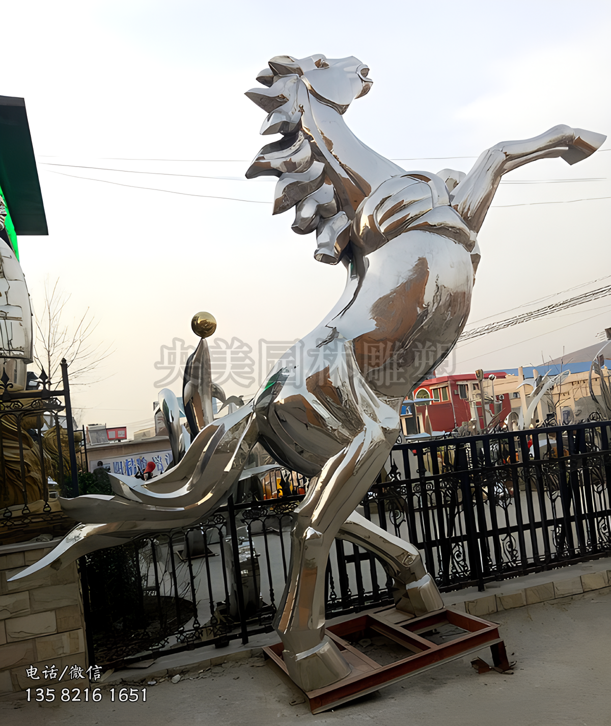 鏡面不銹鋼馬兒景觀雕塑