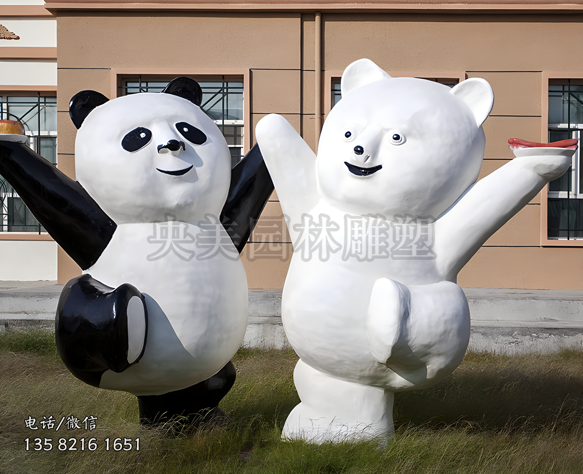 跳舞的光面玻璃鋼熊貓雕塑