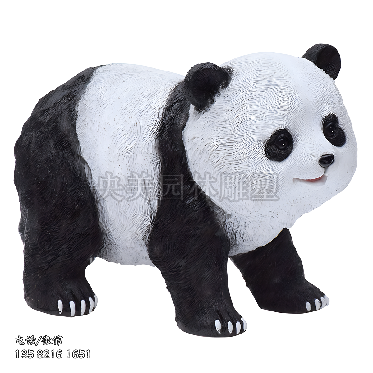 玻璃鋼彩繪爬行的毛面熊貓雕塑