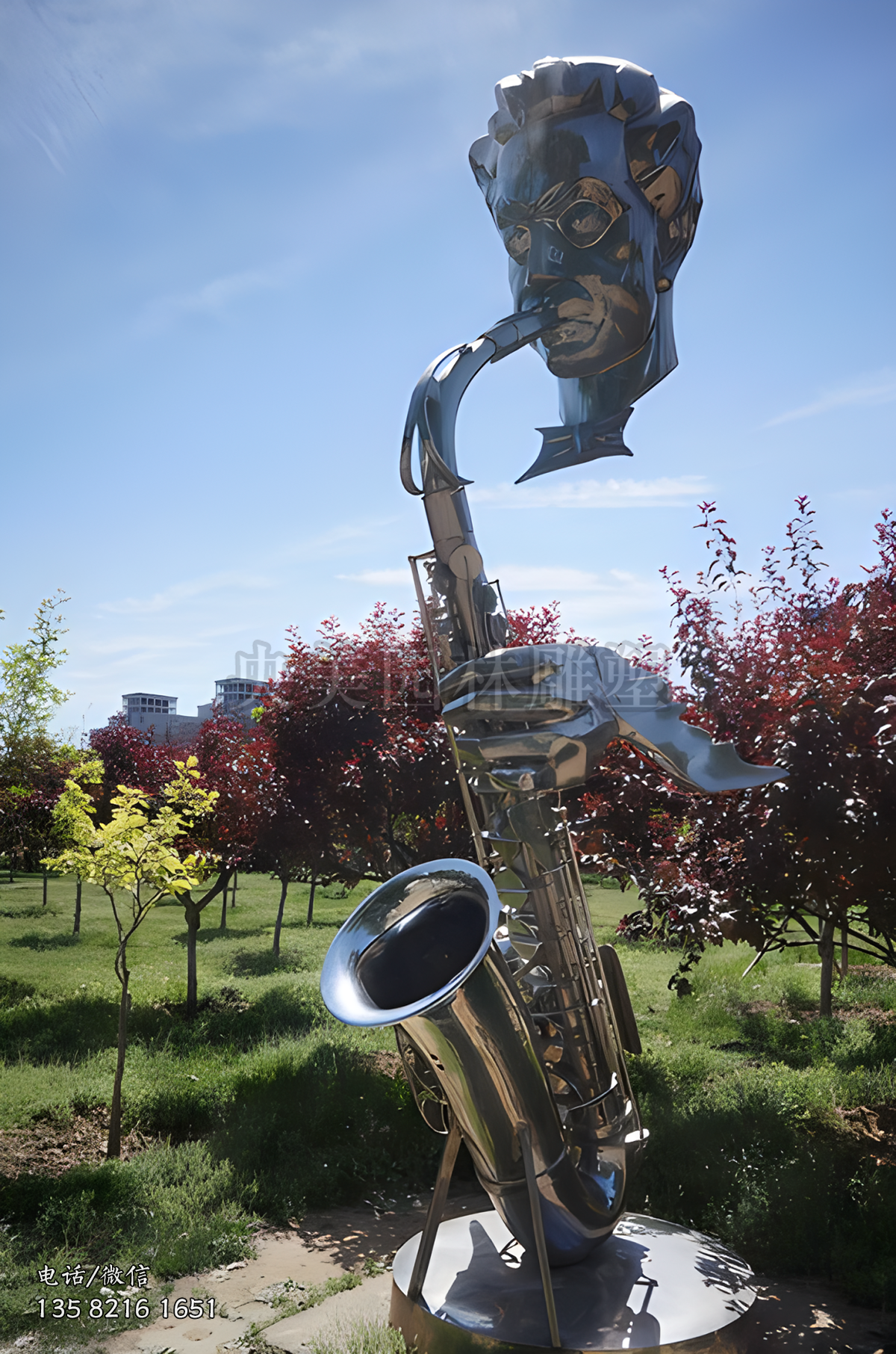 創(chuàng)意不銹鋼吹薩克斯的人物雕塑