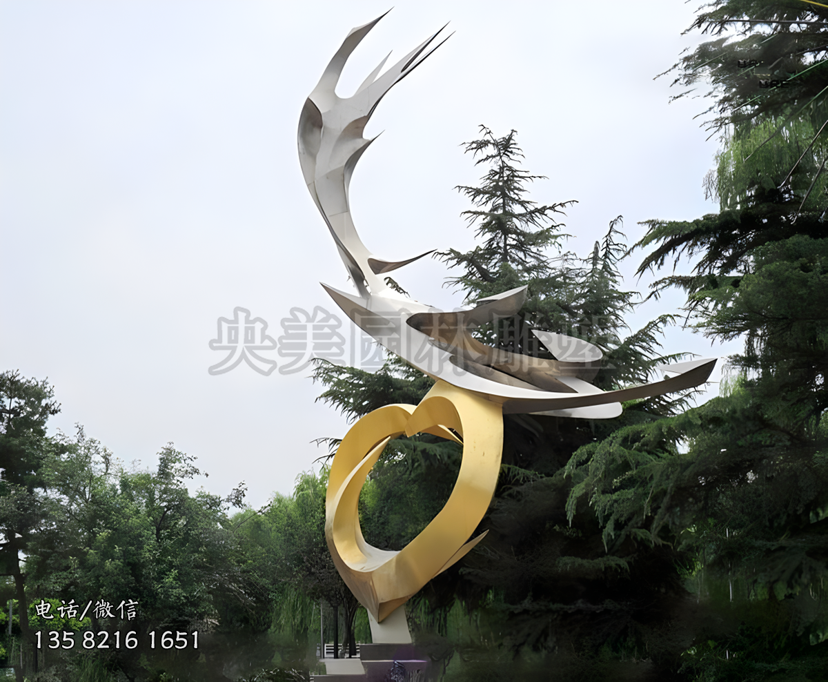 不銹鋼鏡面創(chuàng)意抽象愛(ài)心雕塑